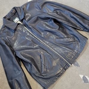 Vintage Roots Black Leather Moto Jacket (Size M)